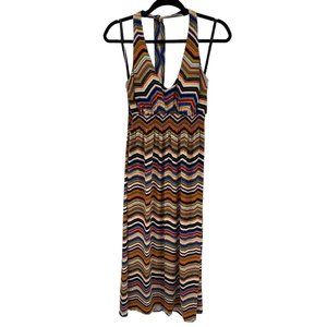 Bisou Bisou‎ Woman Chevron Print Stretch Long Dress Maxi Halter Size 14